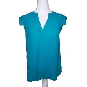 J.Crew Women's Banded Sleeve V- Neck Pull-over Turquoise Blue Shell Blouse Sz 0